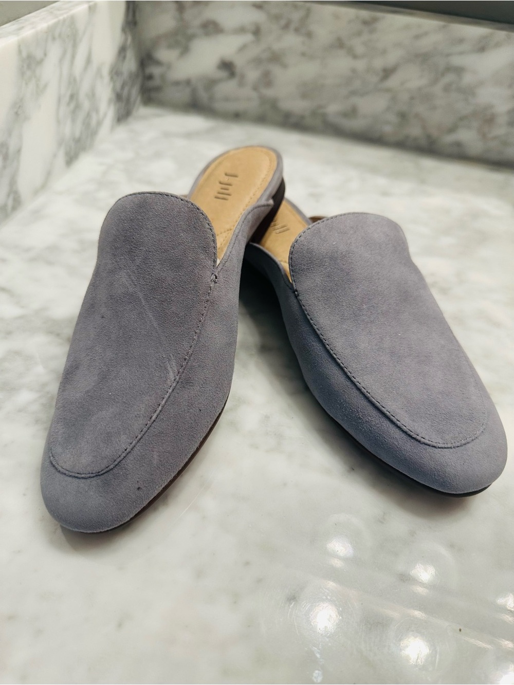 NEW! J. Jill Women's Leather Upper  Light Gray Suede Backless Loafers